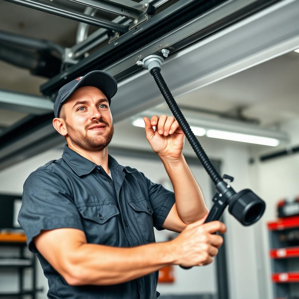 Skilled garage door technician at work